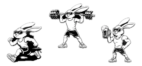 Hybrid Club — coelhos correndo, malhando e brindando